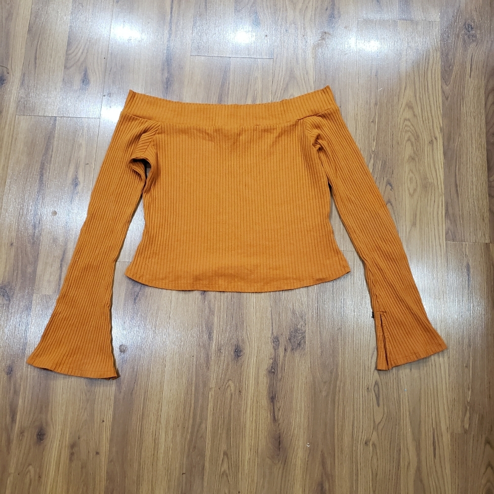 Forever 21 Burnt Orange Ribbed Off-Shoulder Cropped Top!